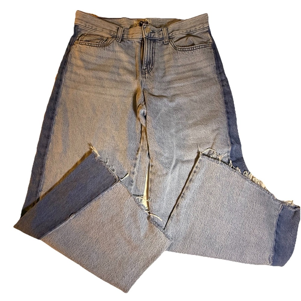 Rewash Two Tone Mid Rise Raw Hem Wide Leg Jeans 31x27 Trendy Y2K